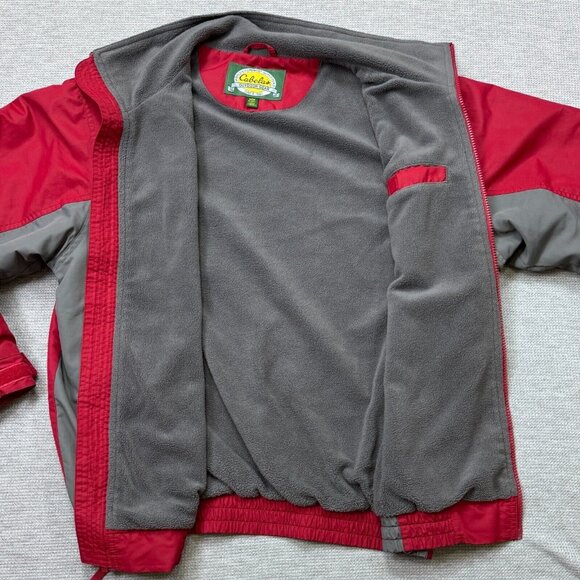 Cabelas Mens Red Gray Colorblock Full Zip Jacket Mock Neck Fleece Lined Size M - Picture 3 of 13